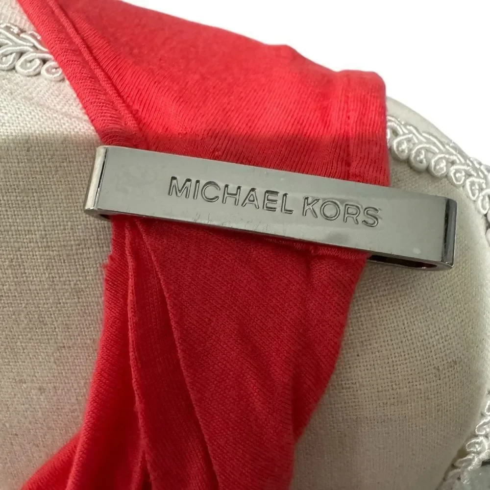 Michael Kors Solid Coral Draped Tank with Knotted Shoulder Blouse Casual Chic L